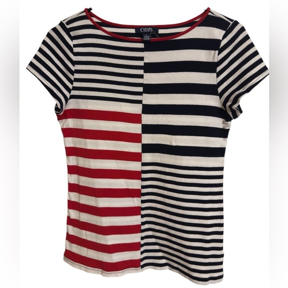 🌹Chaps Women's Striped Top - Red, Black, and White - Picture 1 of 4